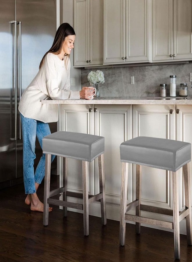 Levoberg Bar Stool Cover Rectangle Waterproof PU Counter Height Barstool Slipcovers Rectangular Vanity Stool Cover Kitchen Counter Saddle Seat Cover for Wooden Metal Bench Set of 4 Dark Gray - Image 2